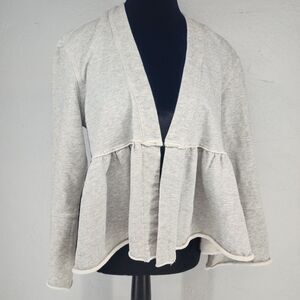 Anthropologie AMO LG | Gray Babydoll Ruffle Peplum Open Cardigan Sweater Jacket